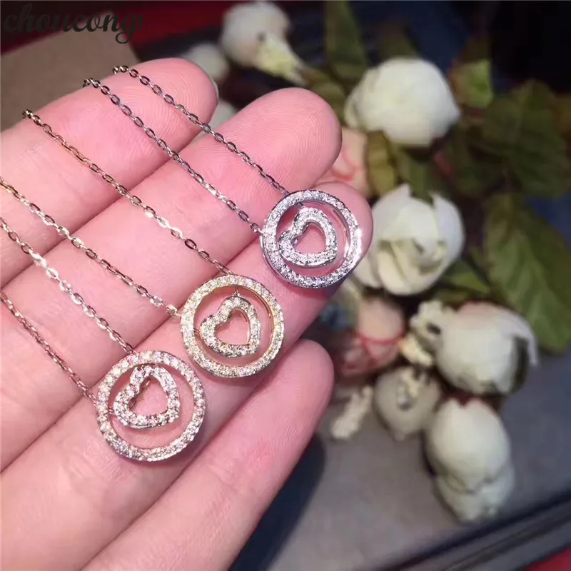 

choucong heart and Round Pendants 5A Zircon Cz Real 925 Sterling silver Wedding Pendant with Necklace for women Bridal jewelry