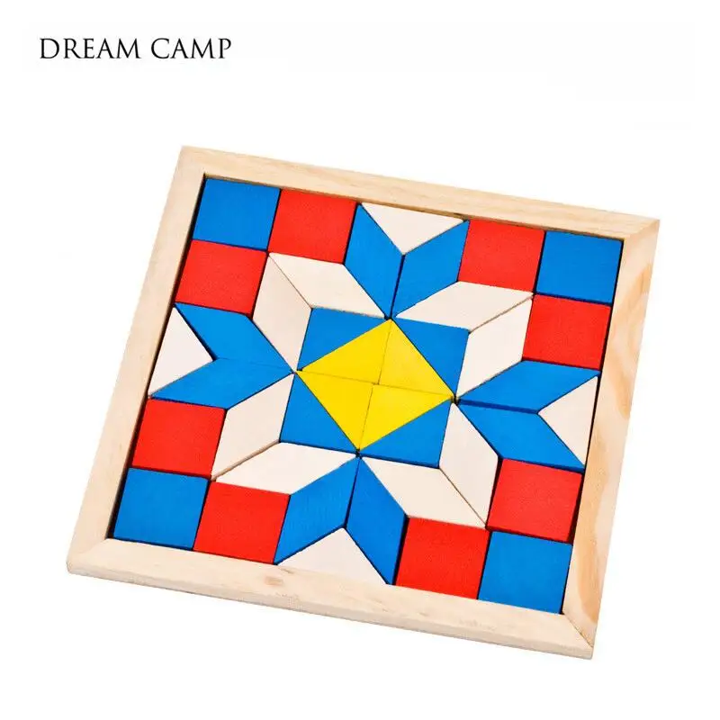 

DREAM CAMP Funy Geometry Rhombus Tangrams Logic Puzzles Wooden Educational Toys for Children Training Brain IQ Games Kids Gifts
