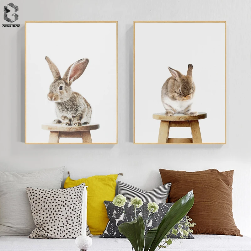 

Cute Baby Animal Rabbit Tail Canvas Art Print and Poster, Nursery Woodlands Bunny Canvas Painting Nordic Wall Picture Home Decor