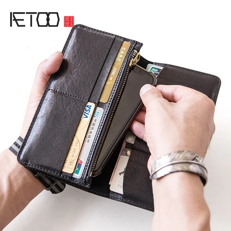 AETOO Japanese cowhide wallet leather thick male long leather business handbag-in Wallets from ...