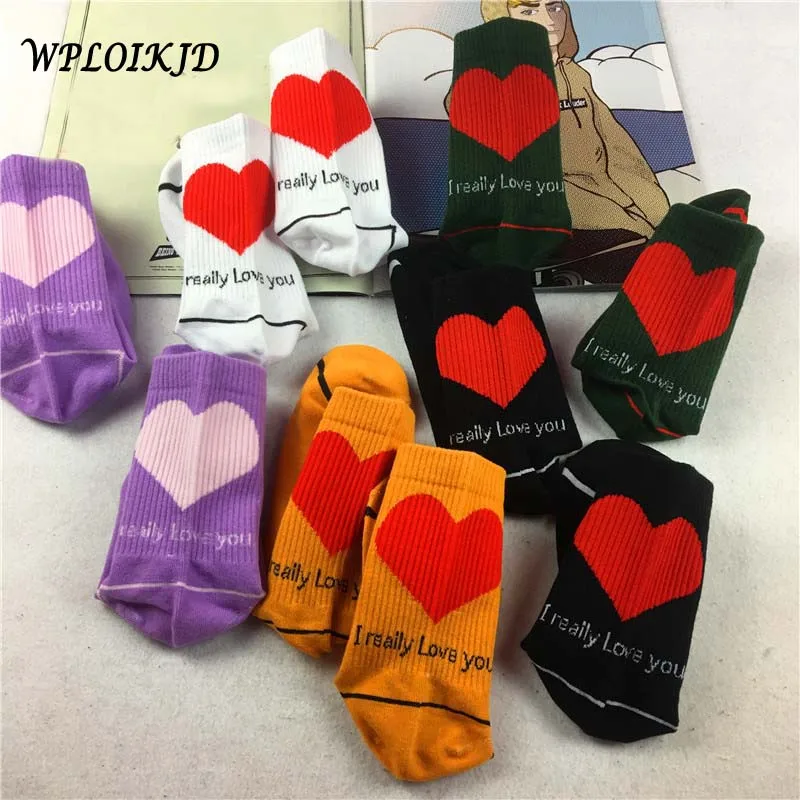 

[WPLOIKJD]Unisex Harajuku Street I Really Love You Socks Japan Heart Print Cute Funny Socks Women Hip Hop Skateboard Calcetines