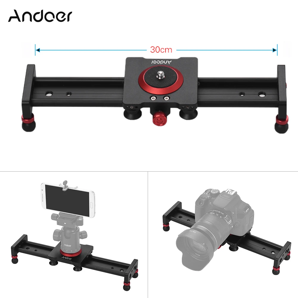 Andoer 20/16/12 дюймов Алюминий сплав Камера глайдтрек стабилизатор видео направляющей для мобильного телефона/DSLR видеокамера DV пленка фон для фотосъемки - Цвет: 30cm