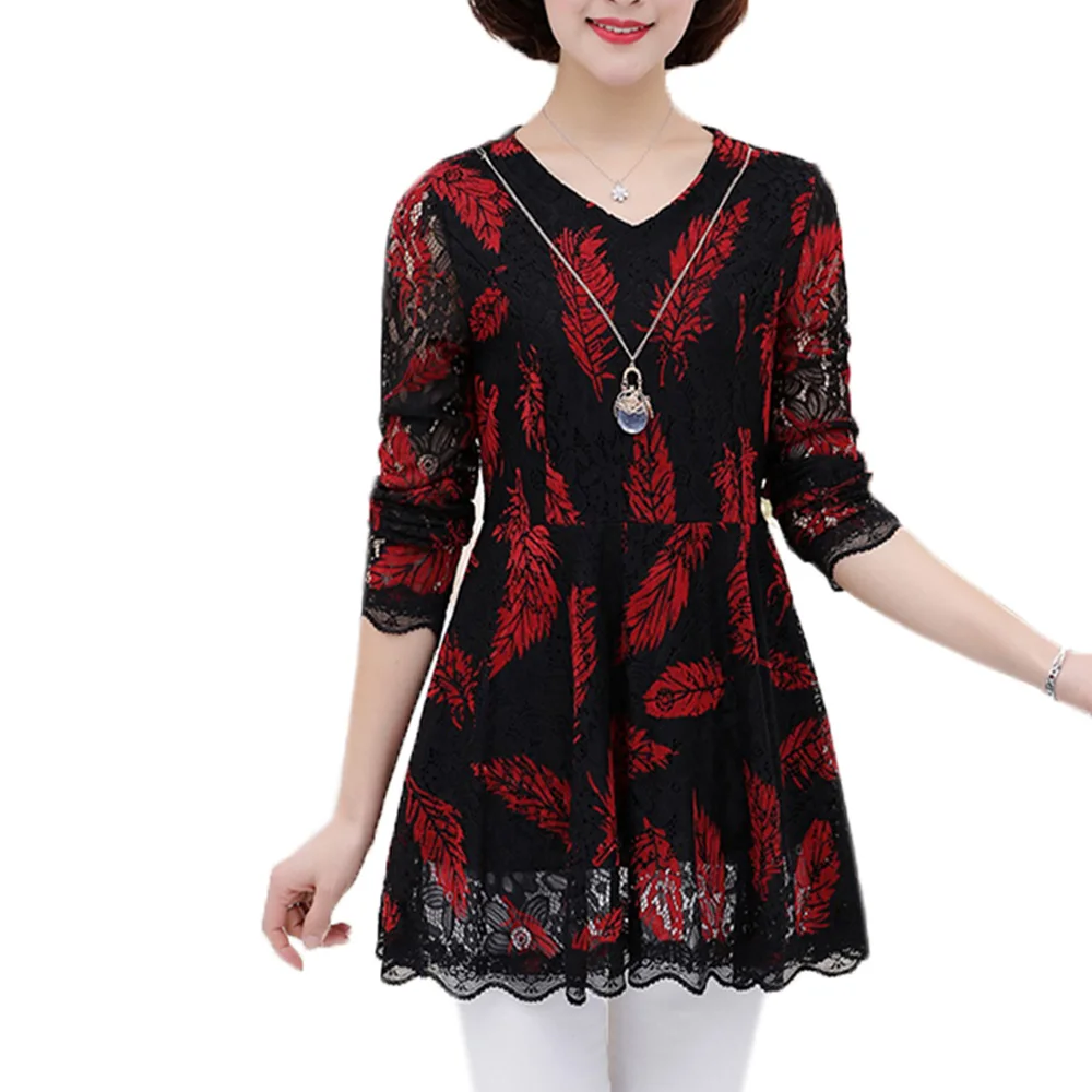 

Lace Dress for Women 2018 Spring Casual Female Tunics Robe Plus Size XL~4XL Elegant Vintage Vestidos Mujer Ladies Floral Dresses