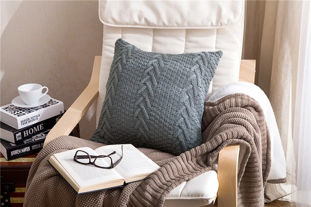 

New Knitted Wool Cushion Cover 45*45cm Super Soft Pillow Cover Sofa Waits Bedroom Decorative Pillows Square Throw Pillows Covers