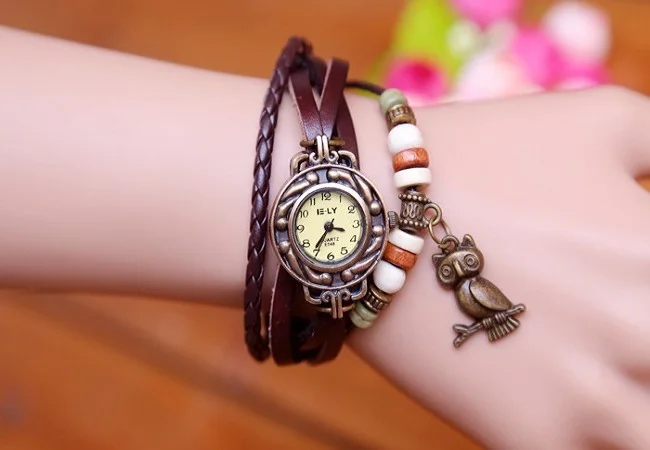 Reloj Vintage de cuero de vaca de gran venta para mujer, reloj de pulsera de cuarzo de moda con cuentas...