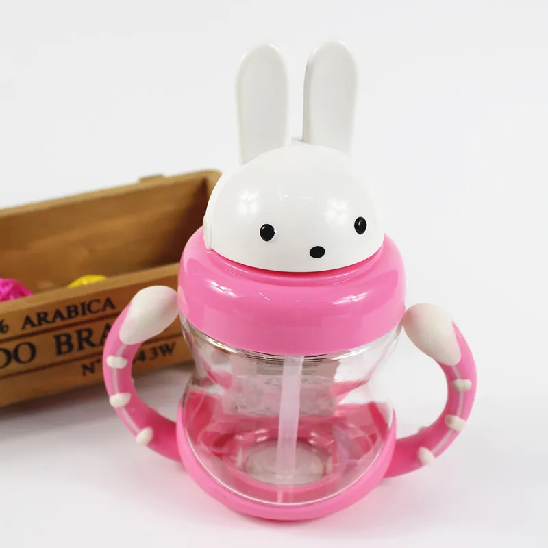 240ml Baby Training Cups Cute Rabbit Silica Gel Straw Baby Water Feeding Learning Drinking Bottle With Handle Kids Cup BB5095 (4)