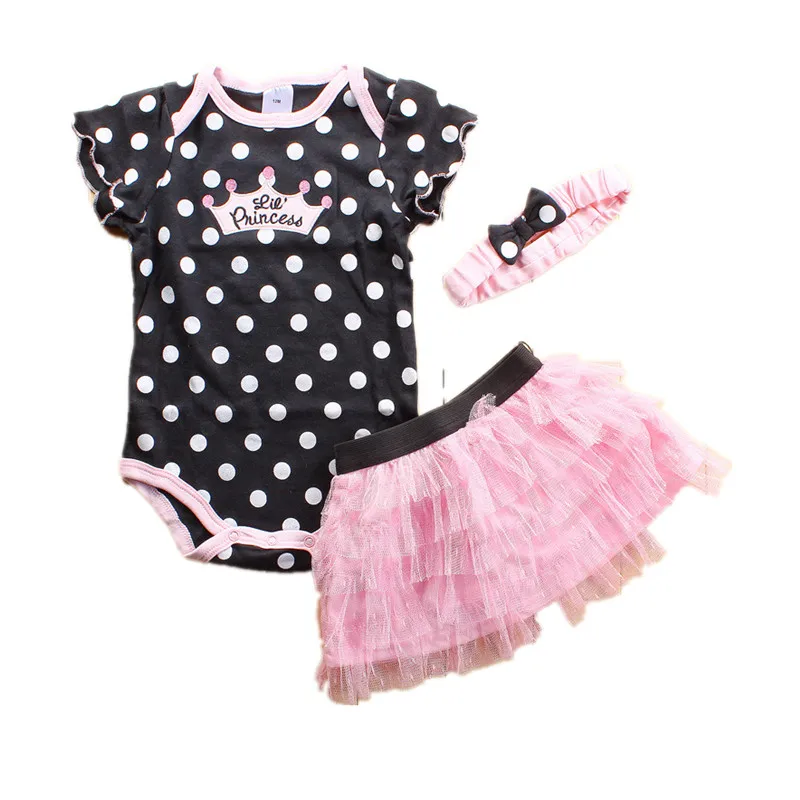 Летняя одежда для маленьких девочек комплекты одежды из 3 предметов для новорожденных комплект одежды для маленьких детей боди для девочек(комбинезон+ юбка+ повязка на голову - Цвет: A