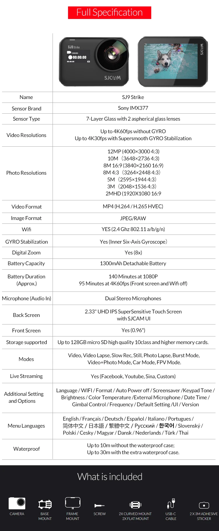 SJCAM SJ9 Strike supersmoth GYRO/EIS Body Водонепроницаемая 4K Экшн-камера беспроводная зарядка потоковая 2,4G WiFi Спортивная камера