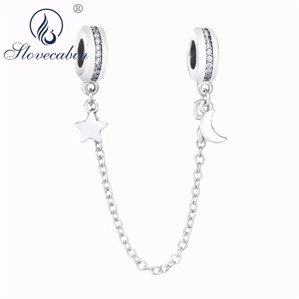 

Slovecabin Personal Galaxy Falling Star And Crescent Moon Safe Chain Fits For Snake Bracelet 925 Sterling Silver Safety Chain