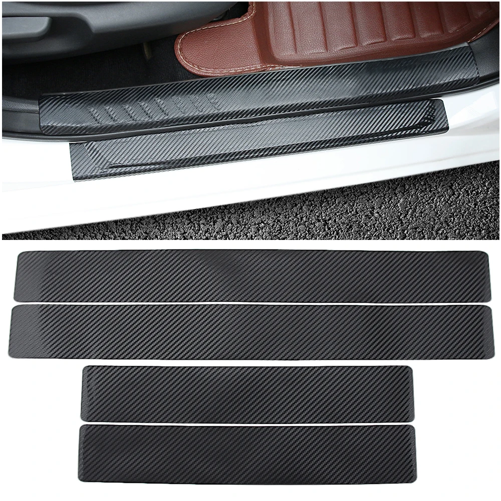 

4Pcs Waterproof High Temperature Resistant Carbon Fiber Car Stickers Adhesive Anti Scratch Protective Film for Car Door Sill