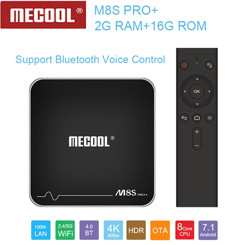 

Mecool TV box M8s Pro+ Android 7.1 Tvbox 2G DDR3 16G ROM 2.4G WIFI MediaPlayer USB Blutooth Voice Control Smart home Set Top Box