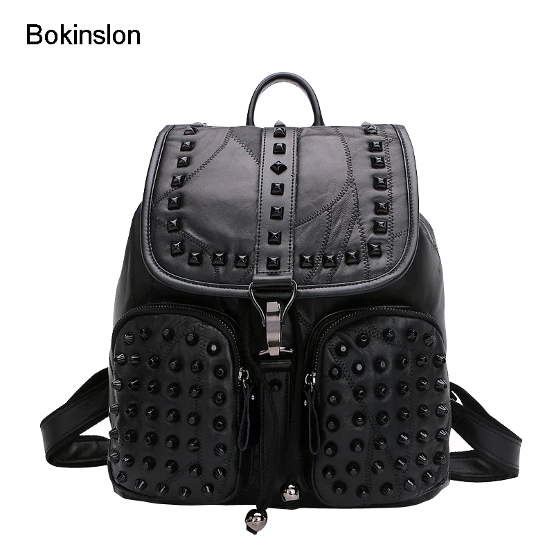 

Foikvoon Bag Backpack Women Split Leather Rivet Female Backpacks Bags Fashion Casual Women Brand Bags