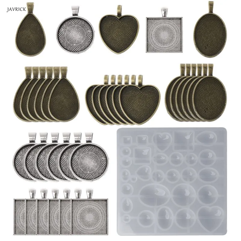 

1 Set Silicone Mold + Pendant Frame Holder Jewelry Making DIY Supplies Findings Necklace Time Stone Luxury Creative Molds Heart