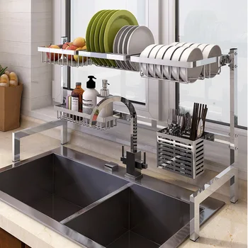 

83cm Tank Drainage Rack Bowl and Dish Rack 304 Stainless Steel Foldable Kitchen Rack Accommodates Supplies Sink Organizer