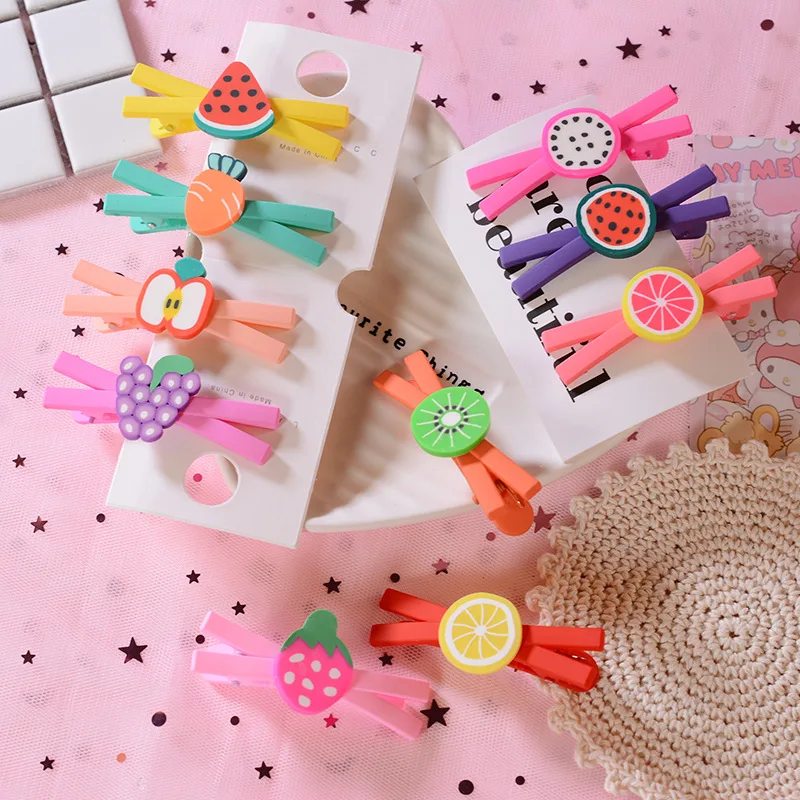 

10Pcs/Set Kids Hair Accessories Fruit Pineapple Hairpins Children Paint Clip Girls Cute Cartoon Candy Color Rainbow Hair Clips