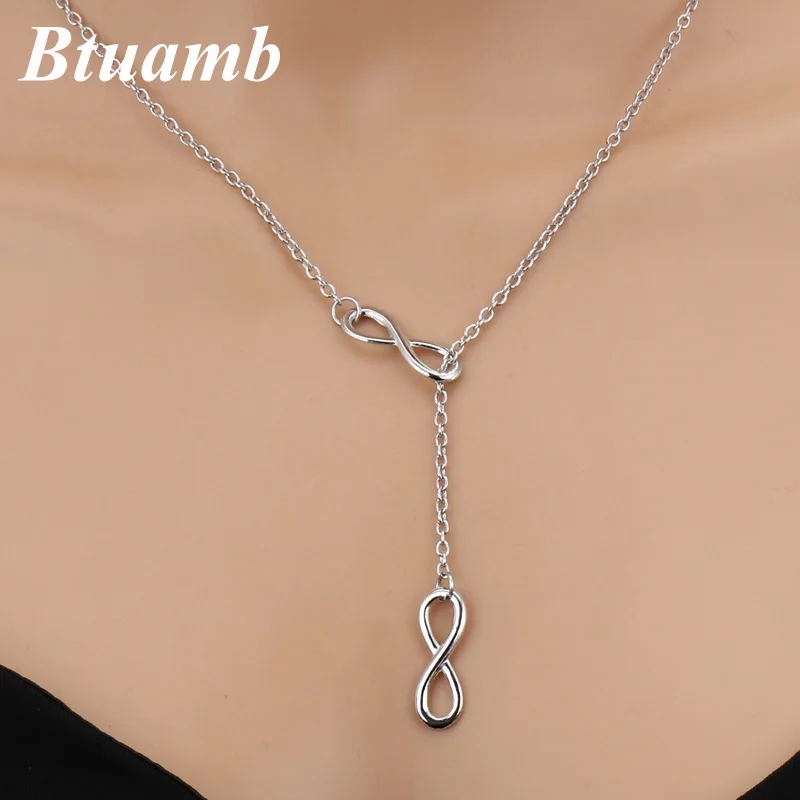 

Btuamb Simple Style Double Infinity Necklaces Silver Color Lariat Necklaces Pendants for Women Accessories Collier Free Style