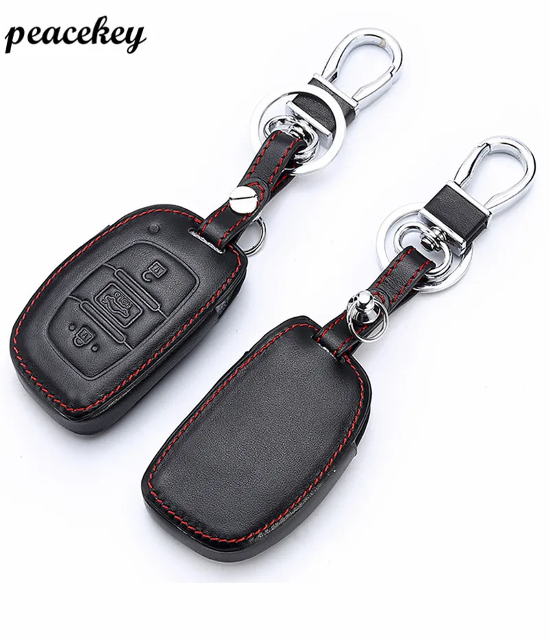 Peacekey Car Genuine Leather Remote Control Keychain Key Cover Case For Hyundai IX25 IX35 Verna 3Buttons Smart | Автомобили и
