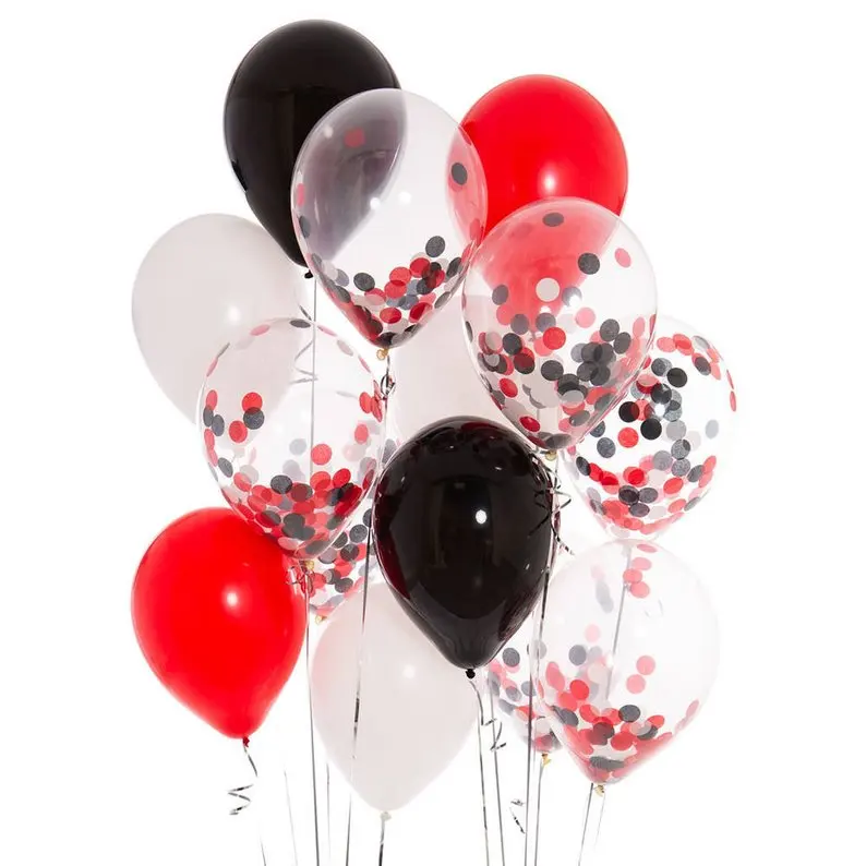 6 Clear Red Paper Confetti Unique 12/" Latex Balloons with Red Confetti