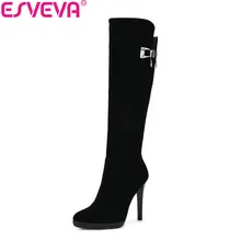 ESVEVA/ г. элегантные женские свадебные ботинки с кристаллами короткие плюшевые сапоги до колена женские теплые сапоги на тонком высоком каблуке размер 34-39