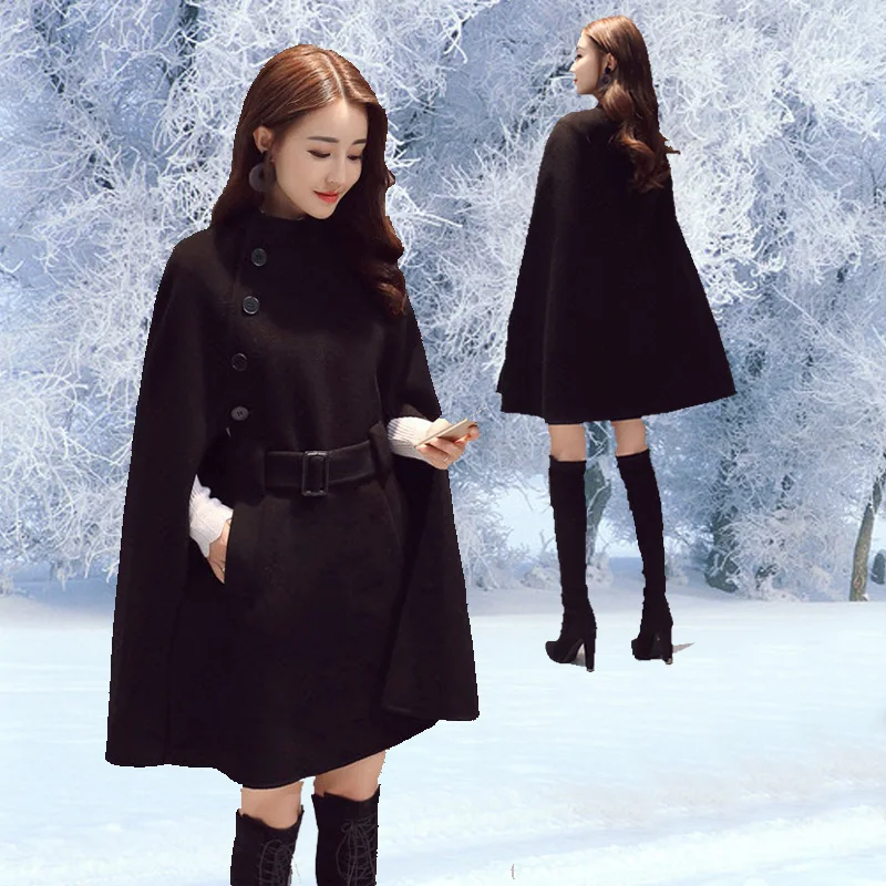 Longues Femme Haute De 2018 Luxe Roulé Lâche Laine Col 1936 Style Cape D'hiver Hiver Manches Rue Manteaux Angleterre XdRq1R