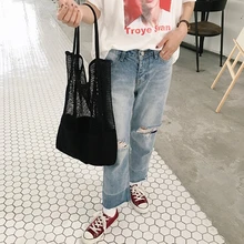 Большая Холщовая Сумка для покупок, большие сумки на плечо для женщин, летняя пляжная сумка, женская сумка-мессенджер, модная Холщовая Сумка черного цвета