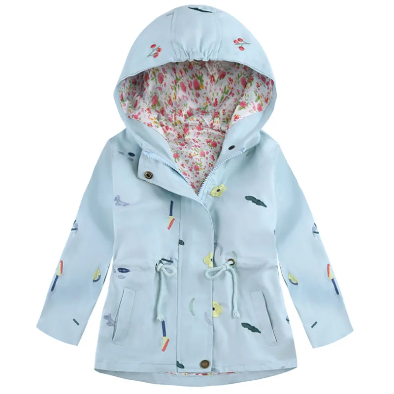 

2019 Spring And Summer New Girls Windbreaker Jacket Baby Children's Clothing Flower Embroidery Hooded Jacket Baby Children's C