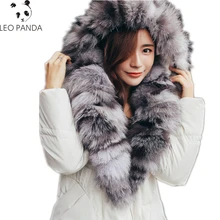Модные зимние куртки на утином пуху из хлопка для женщин, Воротник из натурального Лисьего меха, плотное теплое зимнее пальто для женщин и женщин, пуховая куртка XY114