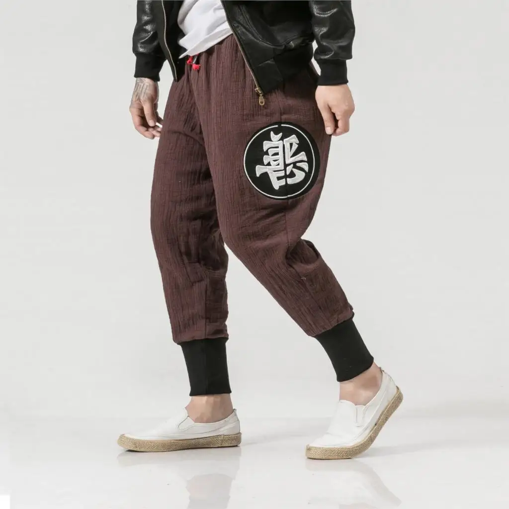 Магазин Sinicism, мужские шаровары,, мужские хлопковые штаны для бега с вышитыми буквами, мужские свободные модные брюки в стиле хип-хоп Харадзюку - Цвет: Coffee(Asian Size)