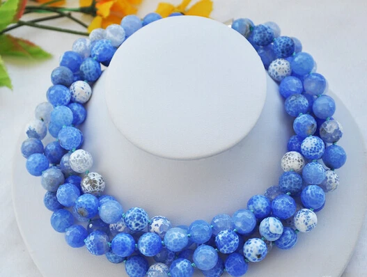 

ddh002988 4row 12mm blue sheet agate faceted bead necklace