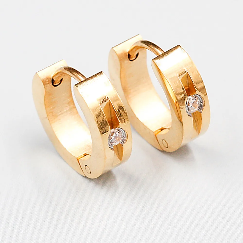 

Fashion men earing studs ladies stainless steel jewelry cubic zirconia rose gold earrings women accessories wholesale gifts