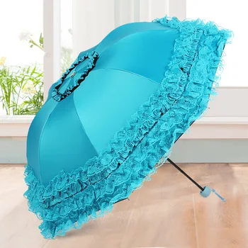 

Lace Double Layer Umbrellas Women Wedding Parasol Great Gift Girl Umbrella Clear Umbrella Sun Rain Princess Umbrella Blue WZP176