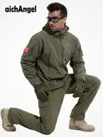 Winter Autumn Waterproof Shark Skin Soft Shell Jacket Set Men Tactical Jacket Camo Military Army Clothes Suit