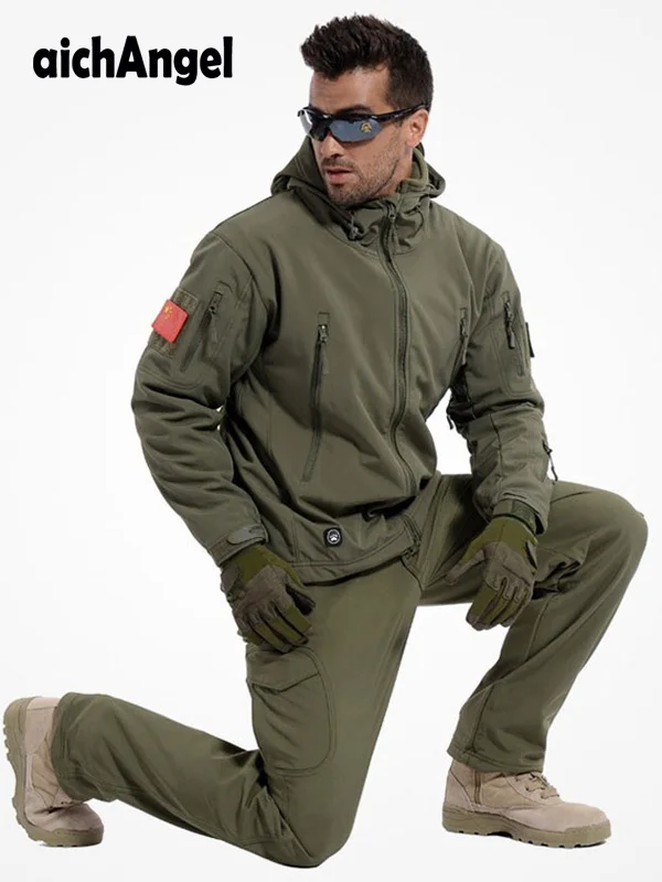 Winter Herfst Waterdicht Shark Huid Soft Shell Jas Set Mannen Tactische Jas Camo Militaire Leger Kleren Pak Winter Herfst Waterdicht Shark Huid Soft Shell Jas Set Mannen Tactische Jas Camo Militaire Leger Kleren Pak