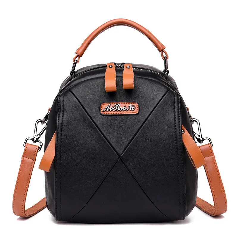Женский мини-рюкзак AEQUEEN, женский рюкзак из натуральной кожи, школьная сумка, дизайнерская сумка для девочки, маленькая сумка через плечо, Bolsa - Цвет: Черный