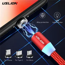 USLION светодиодный магнитный usb-кабель с магнитной вилкой и кабелем USB type C и кабелем Micro usb для samsung Xiaomi для быстрой зарядки iPhone X 8 7