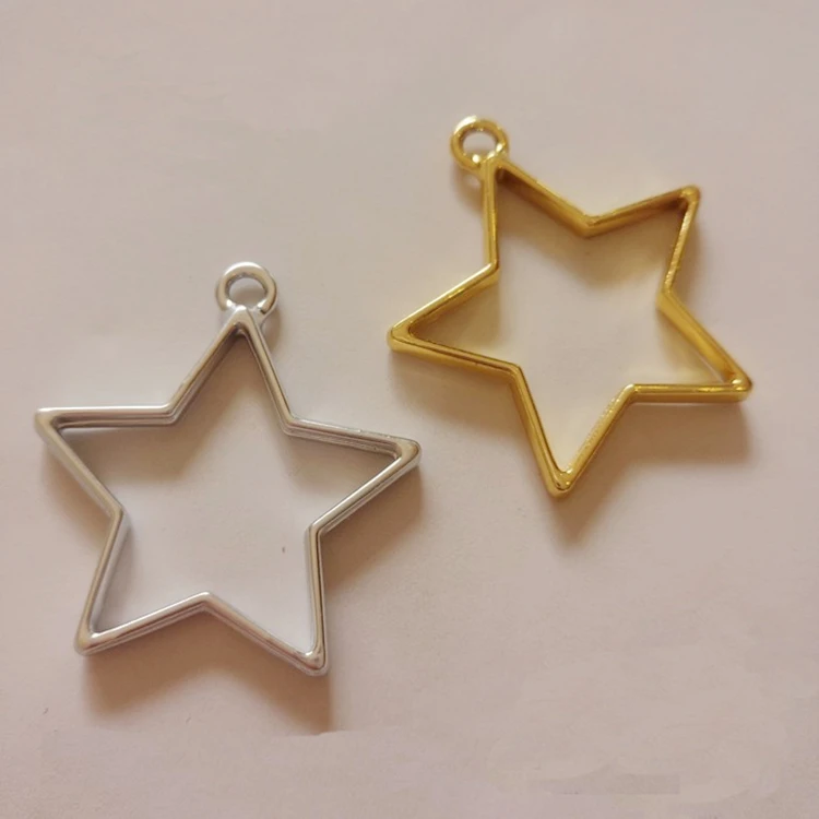 

GLADZGT 10 pcs/lot Star shape Metal Frame Pendant Gold Charm Bezel Setting Cabochon Setting UV Resin Charms