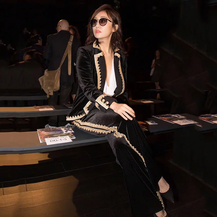 KoHuiJoo 2018 Spring New Vintage Velvet Pant Suits for Women Slim Casual Velvet Blazer Pants Suit Sets 2 piece Clothing Set KoHuiJoo 2018 Spring New Vintage Velvet Pant Suits for Women Slim Casual Velvet Blazer Pants Suit Sets 2 piece Clothing Set