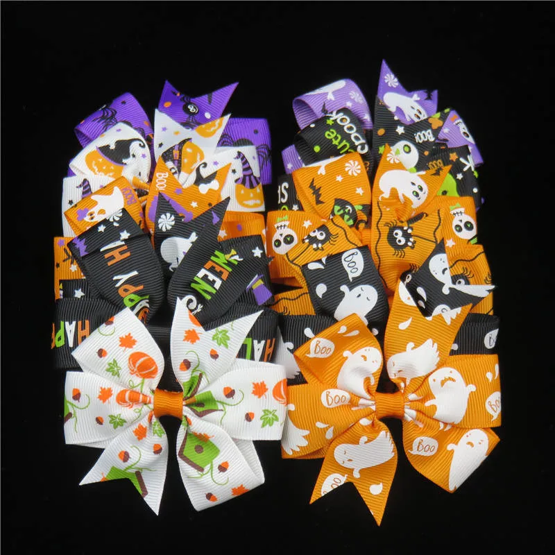 

1PCS Boutique Halloween Punk Hair Bow with Clips Hair Pumpkin Hair Bow Halloween Hair Accessories Best Friend Holiday Gift 2017
