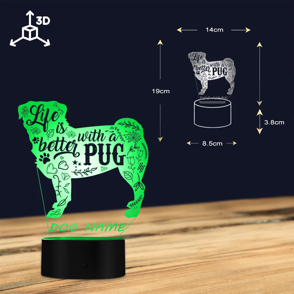 Günstig Leben ist Besser mit ein Mops LED Nachtlicht Spaß Eingreift Hund Rasse Kunst Dekorative USB Schreibtisch Lampe Custom Dog name Freund Hund Geschenk