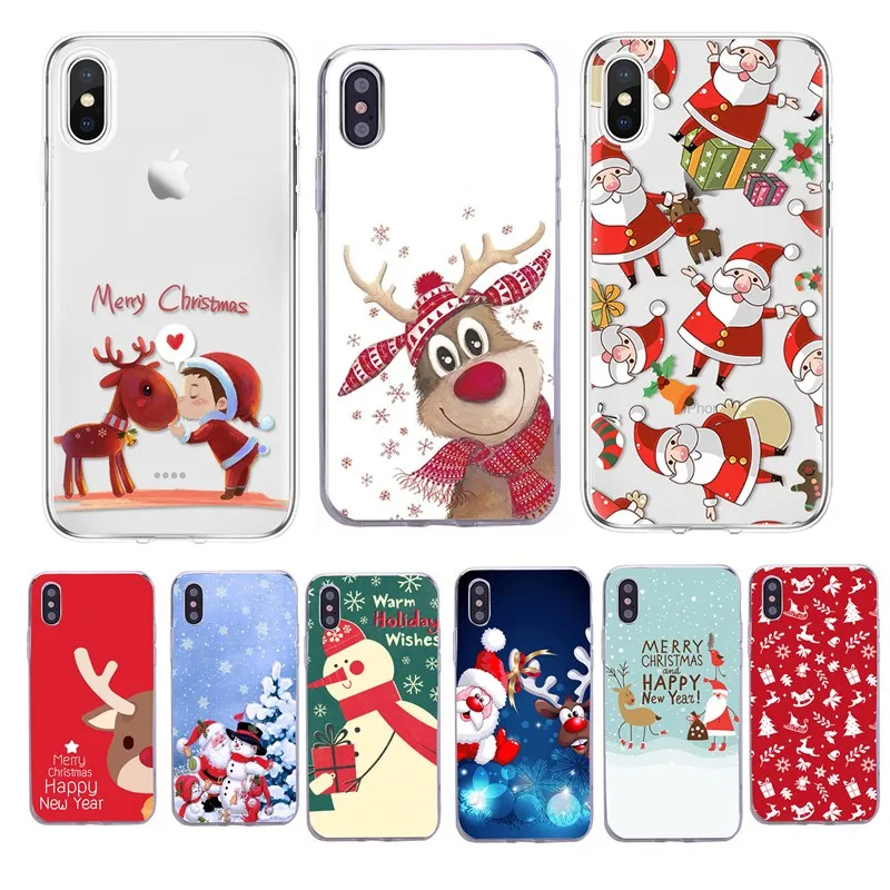 

Christmas Tree Phone Case For iPhone 8 7 Plus Santa Claus Snowman Cases For iPhone XS Max X XR 6S 7 Plus 5 5s TPU Silicone Cover
