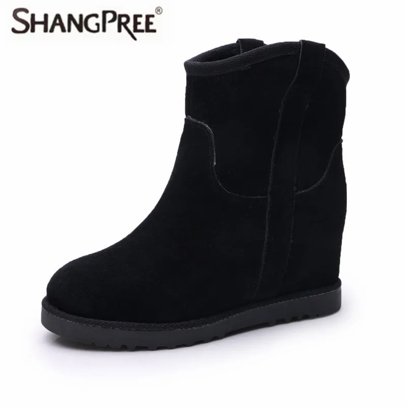 

2017 New Short Barrel Cow suede Genuine Leather boots winter warm slope with increasing snow boots women Ankle women's shoes