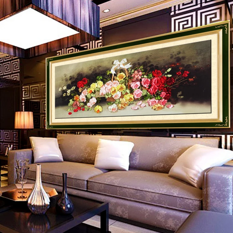 

DIY 3D Ribbon Embroidery cross stitch kits sets simple handmade needlework/ Large landscape Decor picture paintings