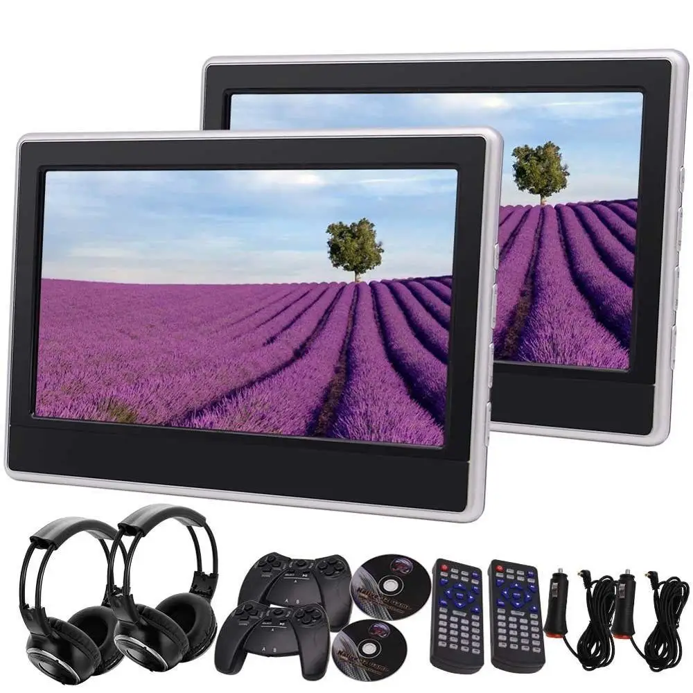 

Car Headrest DVD Player with Pair of Headset 11.6'' LCD Dual Screen Rear Seat Monitor-Black Support USB/SD HDMI Input IR FM