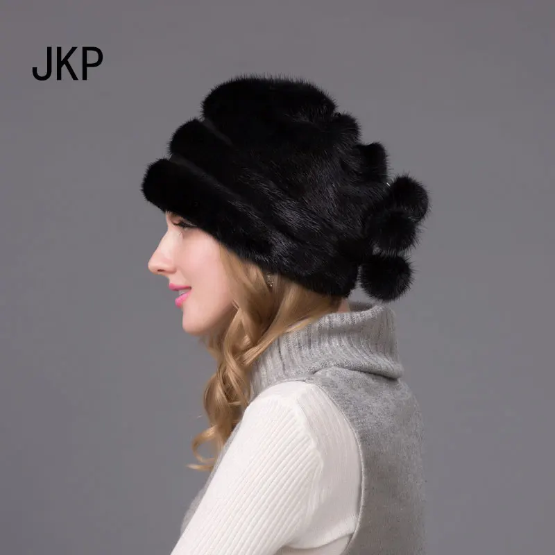 JKP модная женская меховая шапка из натуральной норки с меховым помпоном, модная женская шапка DHY-45 - Цвет: DHY 45A