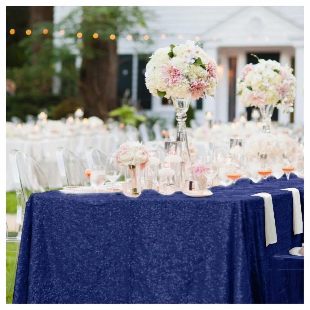 

Wholesale 10pcs 90x156inch Navy Blue Rectangle Sequin Tablecloth For Wedding/Party/Banquet Wedding Table Cloth Decoration