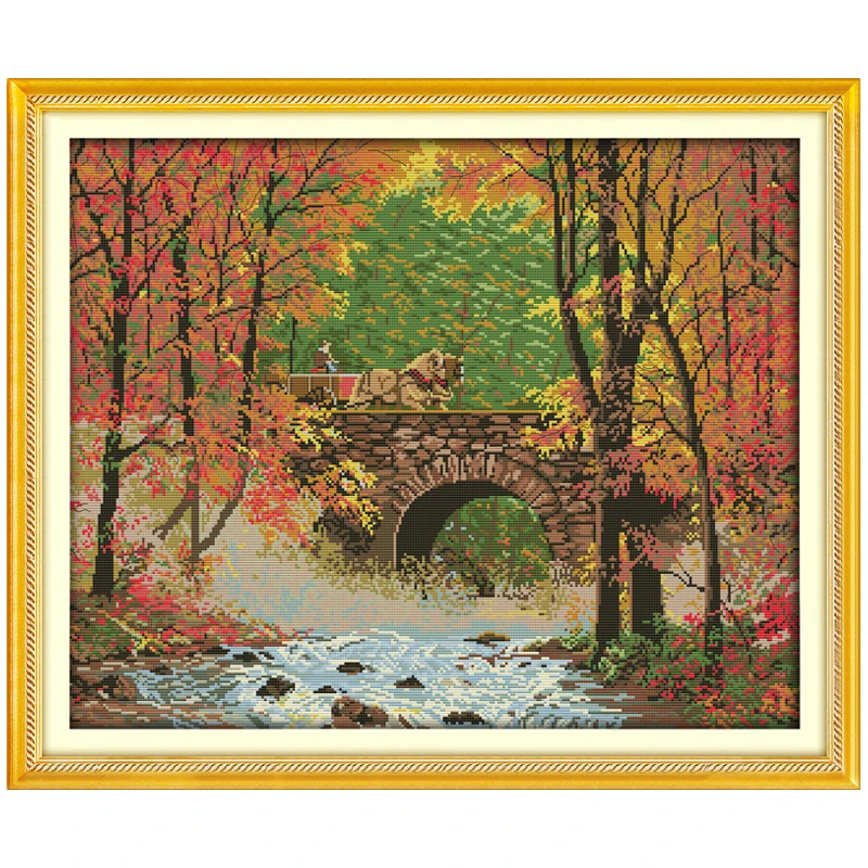 the Bridge of Autumn Counted Cross Stitch 11CT 14CT Cross Stitch Set