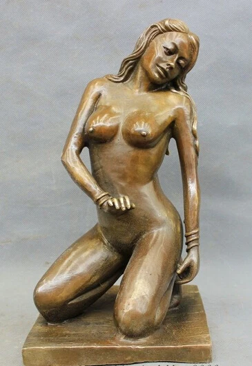 

xd 002095 11" Chinese Bronze Copper Art Nude Sexy Kneel Lady Female Belle Beauty Statue