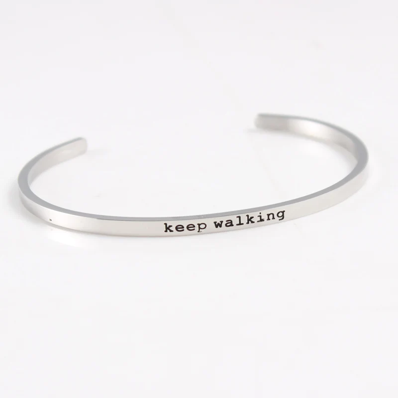 

"Keep walking" Customize Stainless Steel Positive Inspirational Personalized Bracelet Mantra Bangle for Women Fashion Jewelry