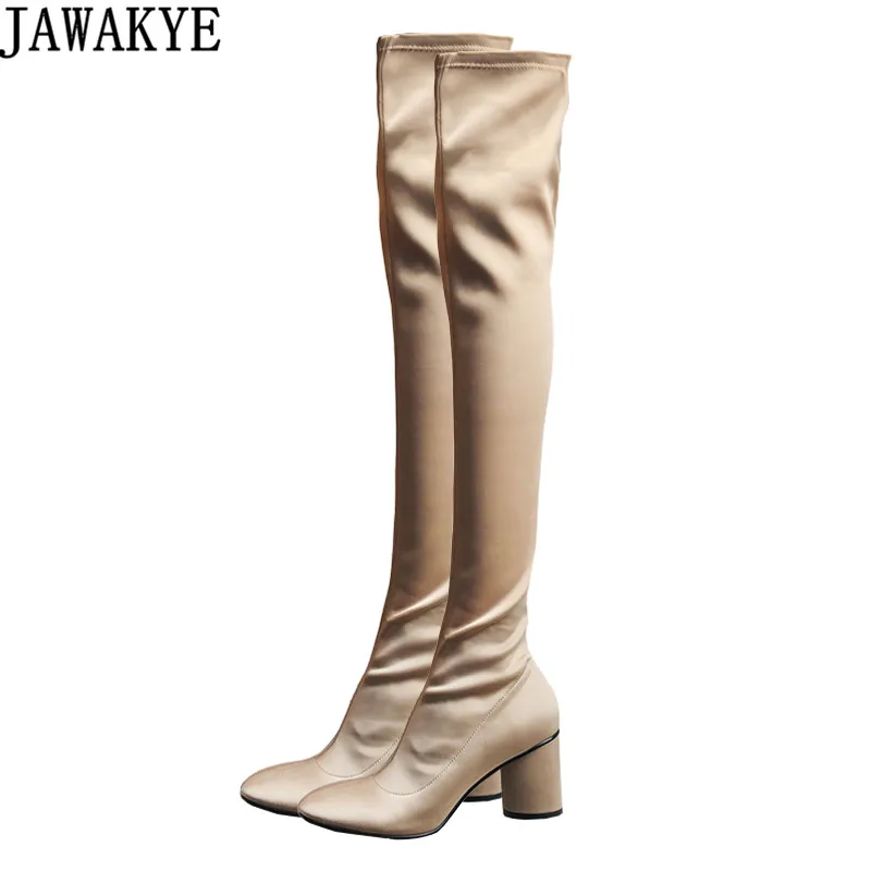 JAWAKYE/Дизайнерские эластичные сапоги выше колена; сезон весна-осень; женская обувь на высоком каблуке; эластичные сапоги до бедра; Botas Mujer; Свадебная обувь