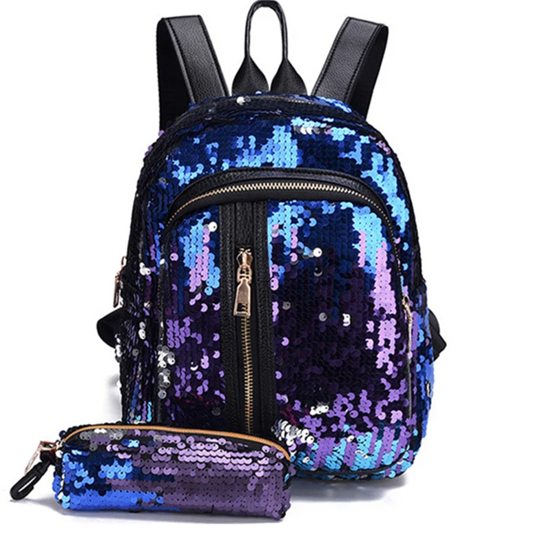 

2sets Sequin Backpack Female Kawaii Mini Backpack Fashion Mochila With Pencil Case School Bag Small Bagpack Girls Rucksack New